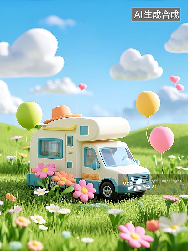 【AI数字艺术】草地上的房车图片素材