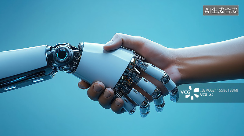 【AI数字艺术】机器人握手图片素材