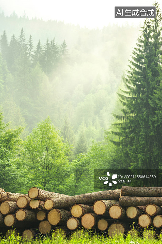 【AI数字艺术】森林中砍伐的树木图片素材
