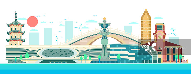 绿色低碳城市科技感扁平矢量插画—安徽 芜湖图片素材