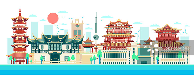 绿色低碳城市科技感扁平矢量插画—江苏 徐州图片素材