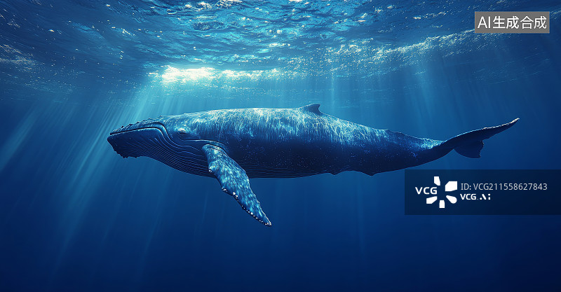 【AI数字艺术】海洋深处游动的鲸鱼图片素材