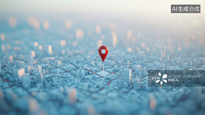 【AI数字艺术】城市地图上的红色定位标识图片素材