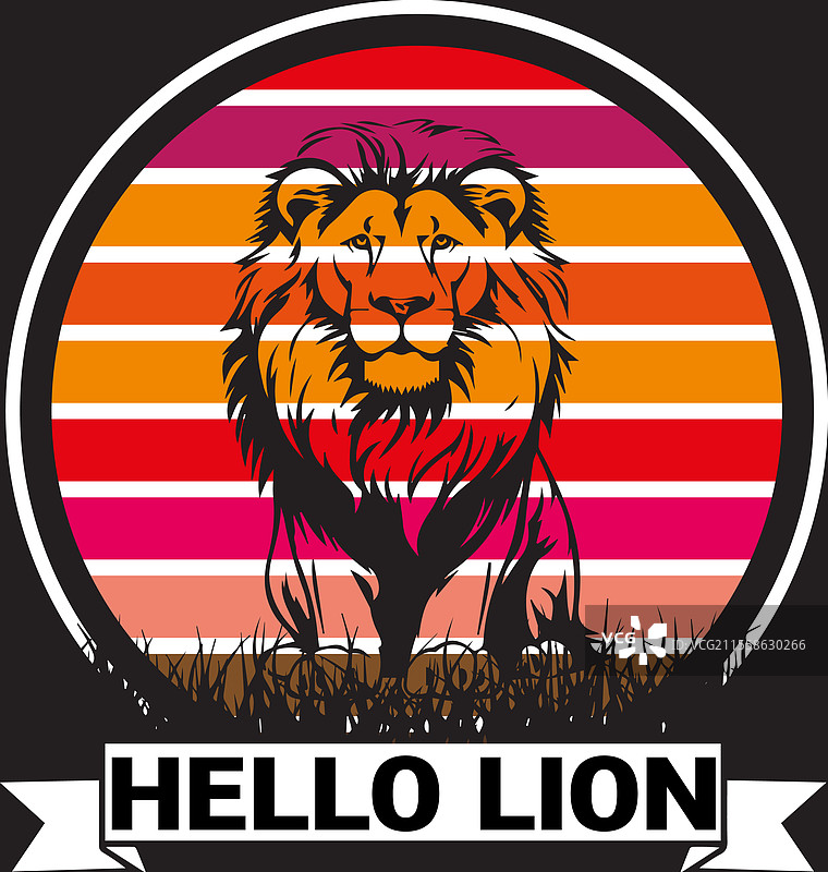 你好，狮子排版T恤，带剪影设计图片素材