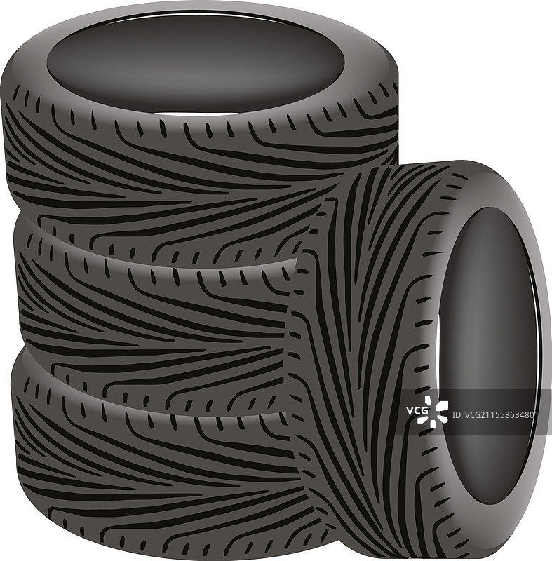 三只叠放的轮胎，具有独特的花纹设计图片素材