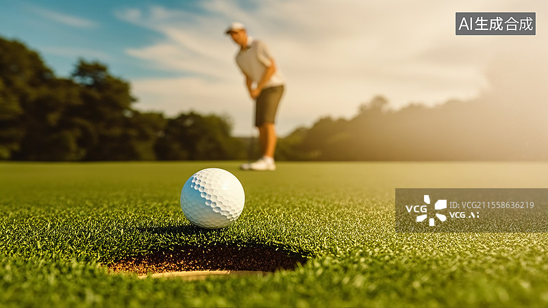 【AI数字艺术】高尔夫球 近洞推杆 运动摄影 绿茵果岭图片素材