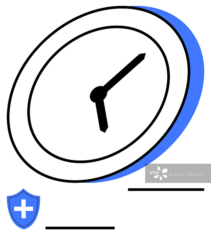 带有盾牌的时钟，象征时间管理和图片素材