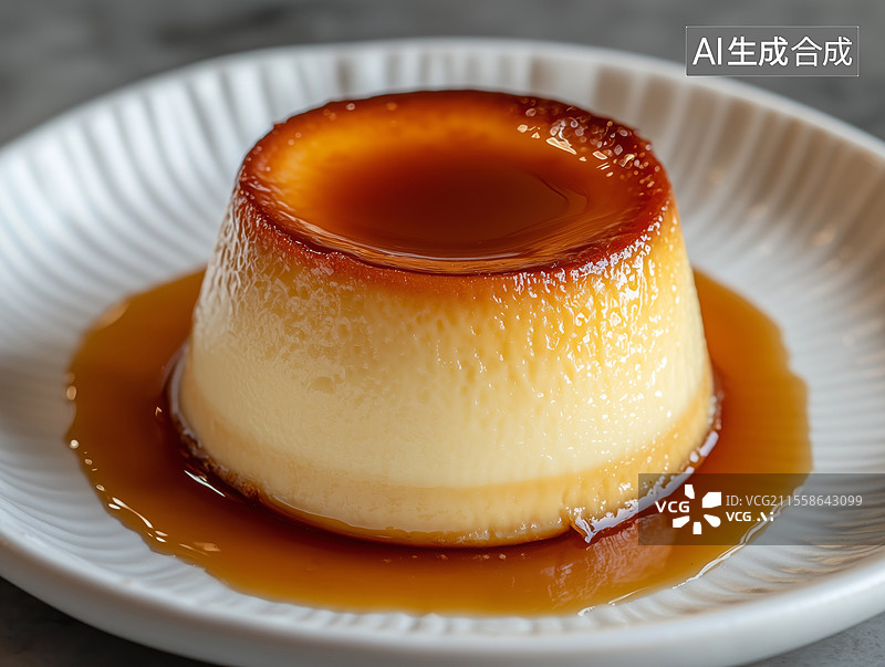 【AI数字艺术】焦糖布丁特写图片素材