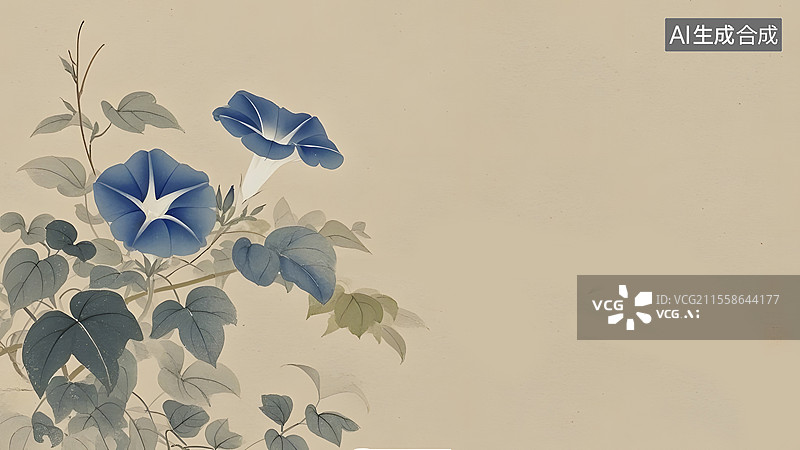 【AI数字艺术】水墨画牵牛花居左图片素材