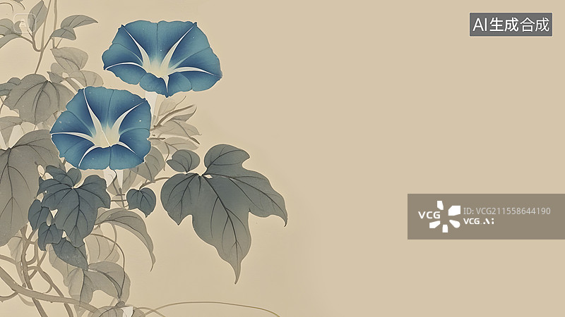 【AI数字艺术】水墨画牵牛花居左图片素材
