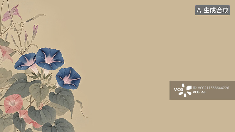 【AI数字艺术】水墨画牵牛花居左图片素材