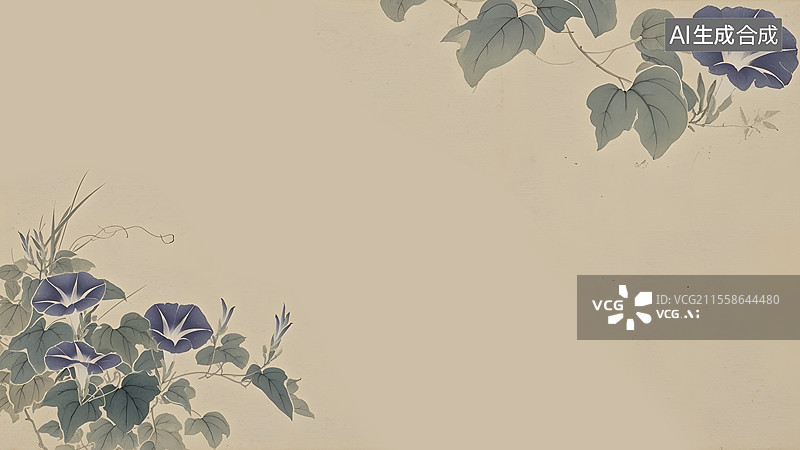 【AI数字艺术】水墨画牵牛花两侧图片素材
