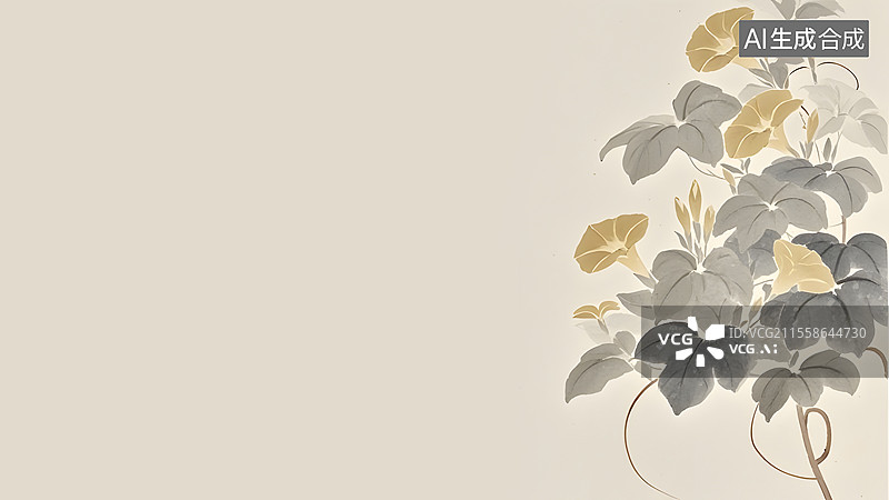 【AI数字艺术】水墨画牵牛花居右图片素材