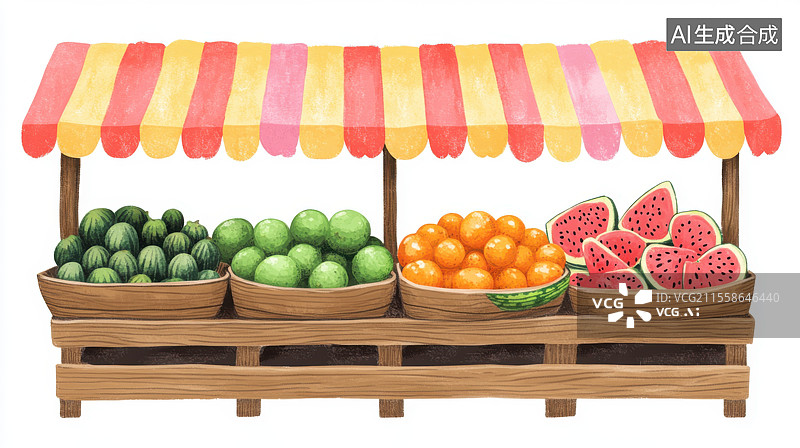 【AI数字艺术】水果摊卡通插画图片素材