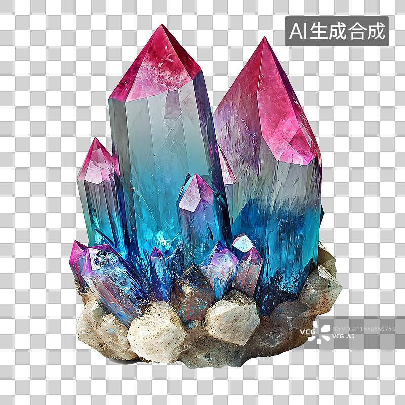 【AI数字艺术】炫彩透明水晶，宝石，免扣设计元素图片素材
