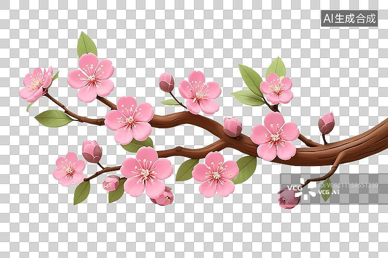 【AI数字艺术】一枝桃花春天可爱花朵卡通3d图片素材