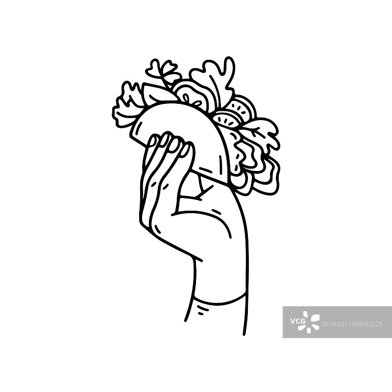 手持肉类和蔬菜的涂鸦塔可斯图片素材