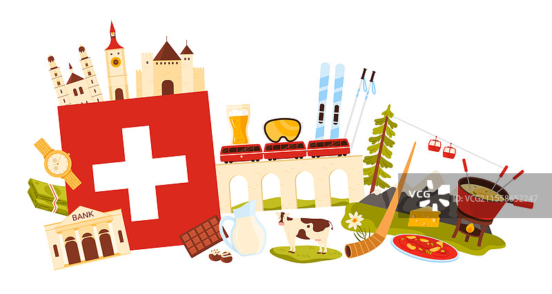 瑞士文化元素的旅行图片素材