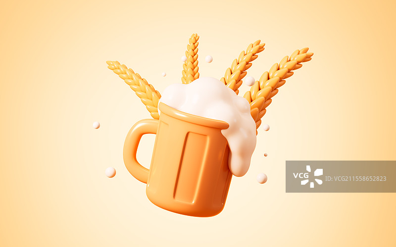 卡通小麦和啤酒模型3D渲染图片素材