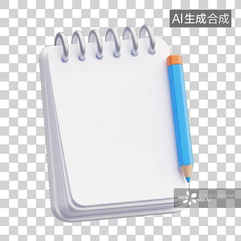 【AI数字艺术】创意笔记本与铅笔，3D本子笔记素材图片素材
