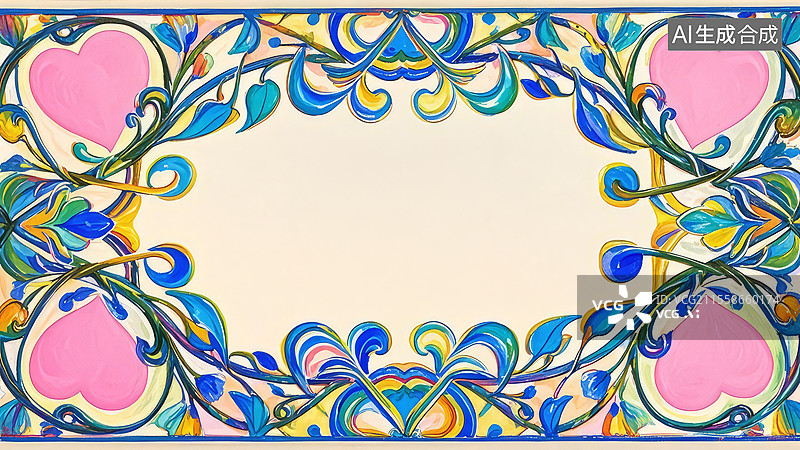 【AI数字艺术】2D卡通最大-_新艺术运动藤蔓边框-流畅曲线自然形态手绘设计图片素材