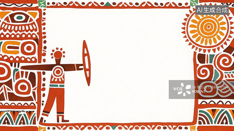 【AI数字艺术】2D卡通-非洲部落图腾红土色边框、手绘文化简约背景模板图片素材