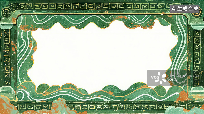 【AI数字艺术】2D卡通环绕-青铜锈蚀浮雕边框、手绘复古简约背景模板图片素材