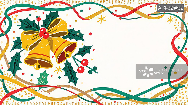 【AI数字艺术】2D卡通左上-圣诞铃铛花环边框、手绘节日简约背景模板图片素材