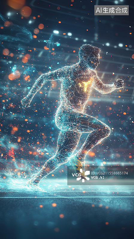 【AI数字艺术】体育赛场大数据优化赛事AI 分析体能瓶颈3D渲染图图片素材
