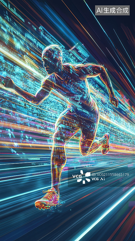 【AI数字艺术】体育赛场大数据优化赛事AI 分析体能瓶颈3D渲染图图片素材