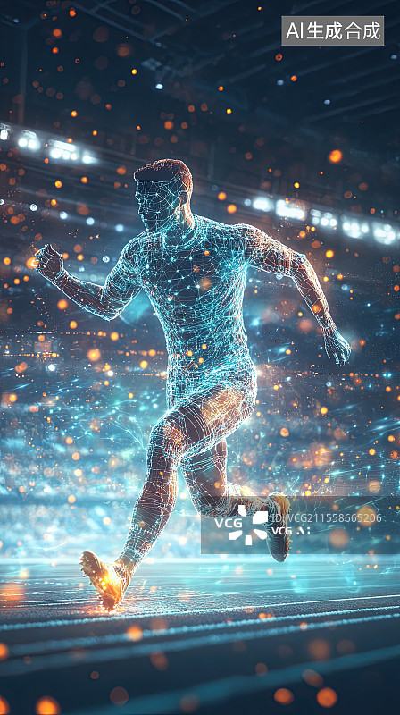 【AI数字艺术】体育赛场大数据优化赛事AI 分析体能瓶颈3D渲染图图片素材