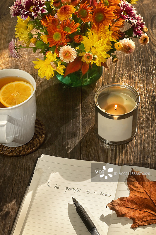 感恩是一种选择的名言在笔记本上图片素材