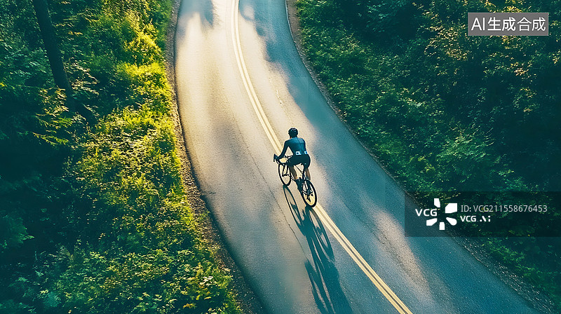 【AI数字艺术】AIGC：骑行公路自行车在空旷的道路上图片素材