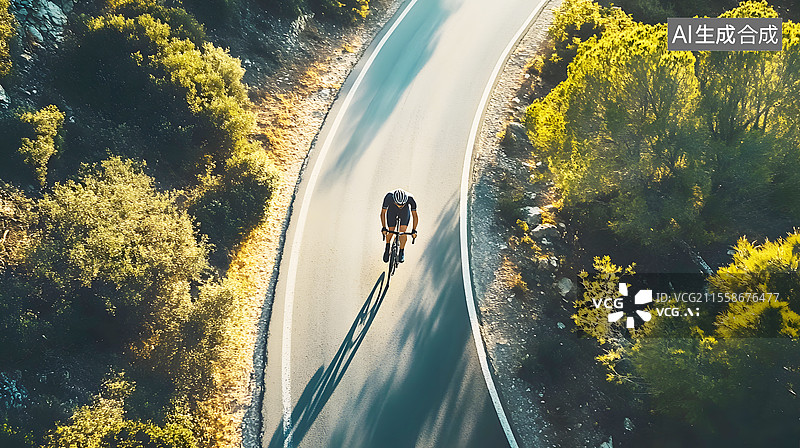 【AI数字艺术】AIGC：骑行公路自行车在空旷的道路上图片素材