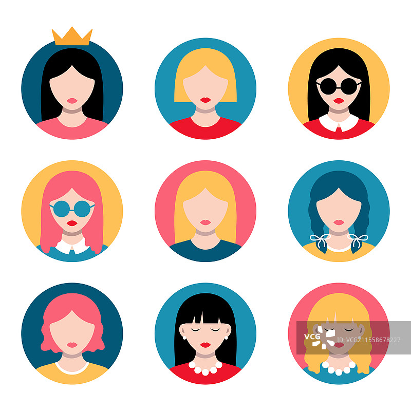 可爱女性头像图标套装图片素材