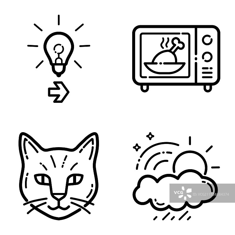 基本扁平图标集，孤立在白色背景上图片素材