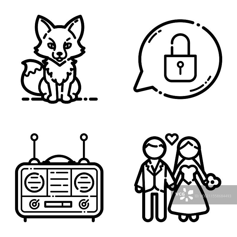 基本扁平图标集，孤立在白色背景上图片素材