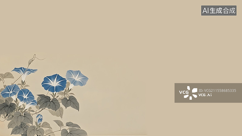 【AI数字艺术】水墨画牵牛花左下图片素材