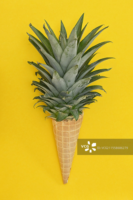 概念性的菠萝叶冰淇淋华夫筒图片素材