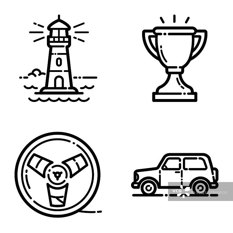 基本扁平图标集，孤立在白色背景上图片素材