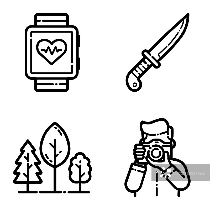 基本扁平图标集，孤立在白色背景上图片素材