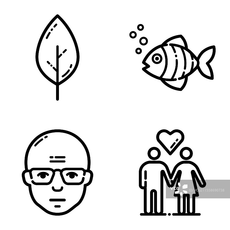 基本扁平图标集，孤立在白色背景上图片素材