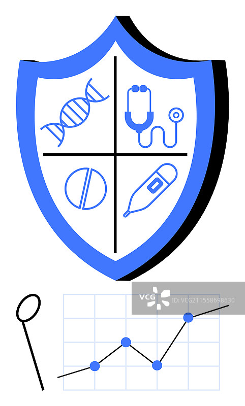 带有医疗符号和数据图表的盾牌图片素材