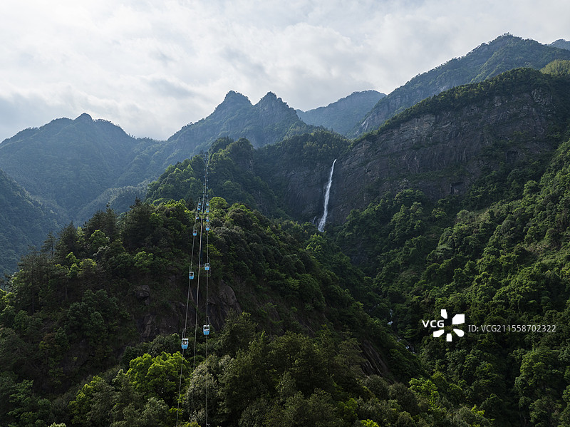 庐山秀峰瀑布航拍图片素材
