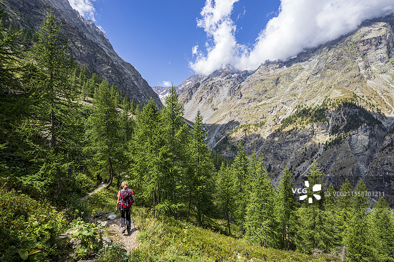 从克拉普斯山（Bosse de Clapouse）徒步返回，背景是塞尔斯尼尔谷（Celse Niere），位于法兰西高阿尔卑斯的埃克林国家公园（Ecrins National Park）瓦卢伊兹（Vallouise）。图片素材