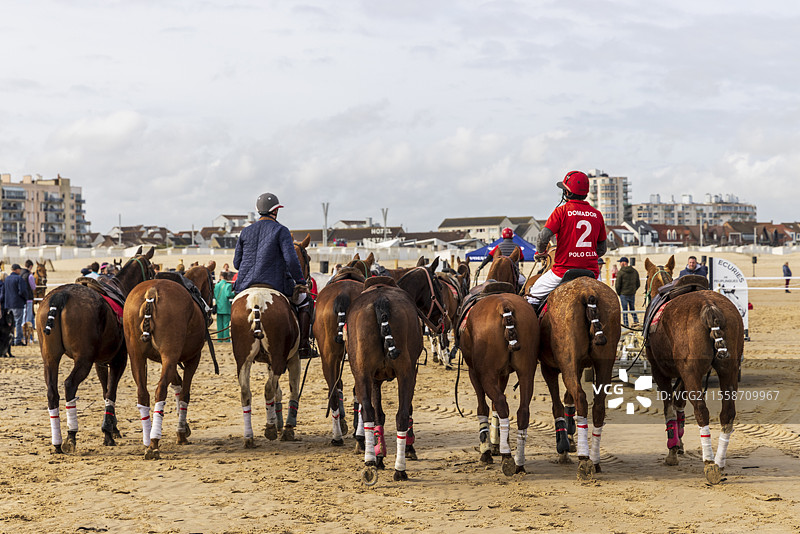 法国加莱海滩上的马球比赛，位于海岸地区，帕德卡莱省。图片素材