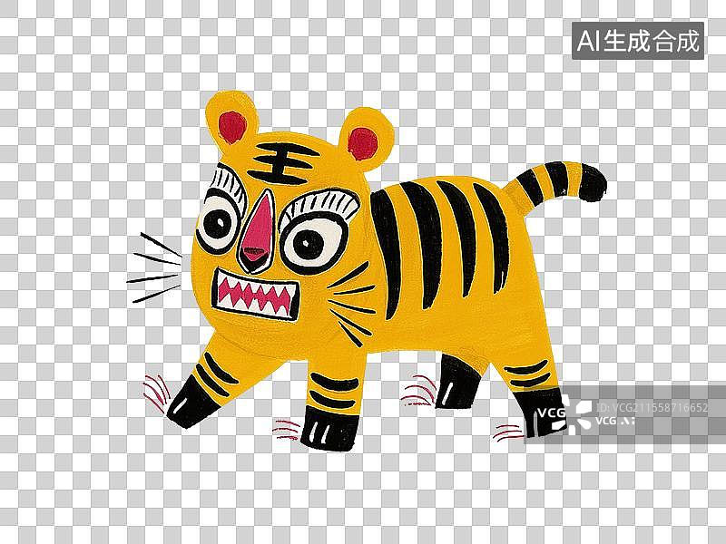 【AI数字艺术】国风手绘插画，中国风老虎，布老虎，老虎玩具，虎年，十二生肖，免抠元素图片素材