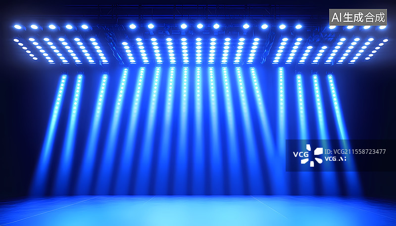 【AI数字艺术】蓝色霓虹舞台灯光设计图片素材