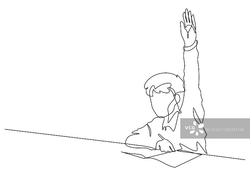 男孩举手的连续线条画图片素材