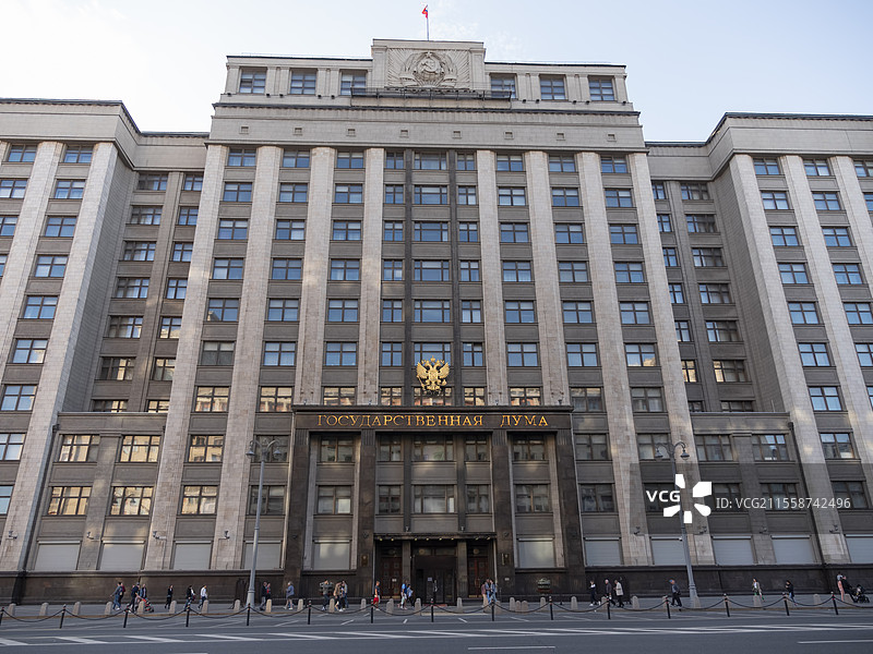 莫斯科 - 2018年6月15日：俄罗斯联邦国家杜马的外立面，位于莫斯科市中心的地标建筑。图片素材